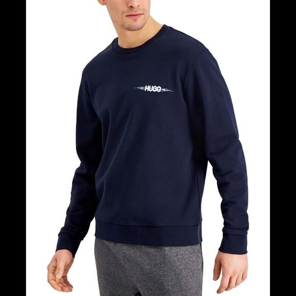HUGO BOSS Men’s Flame Logo Sweat Shirt  Dark Blue - Picture 3 of 8